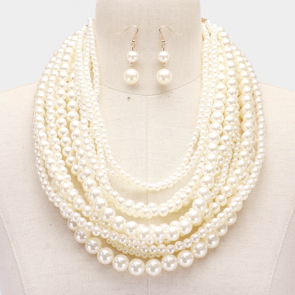 Multiple Strand Pearl Necklace Set